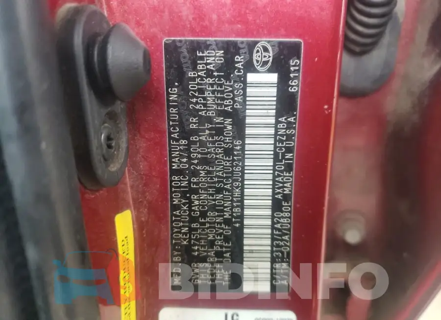 4T1B11HK9JU621146 Photo# 12
