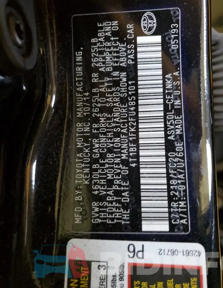 4T1BF1FK2FU485101 Photo# 12