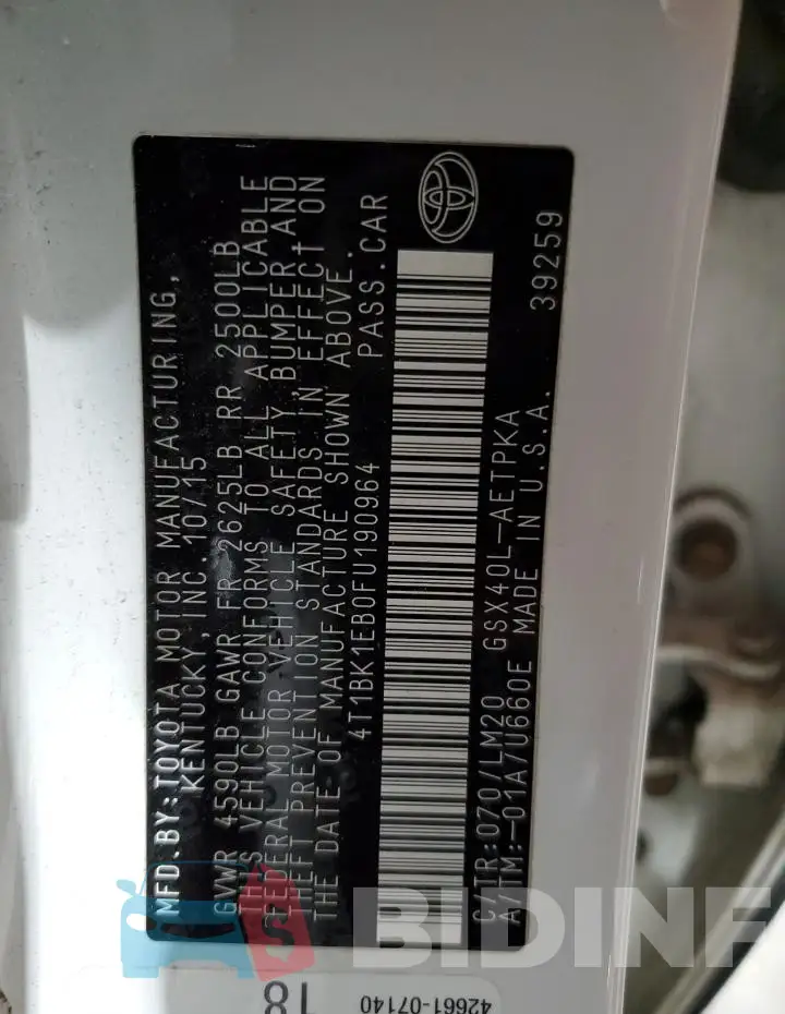 4T1BK1EB0FU190964 Photo# 12
