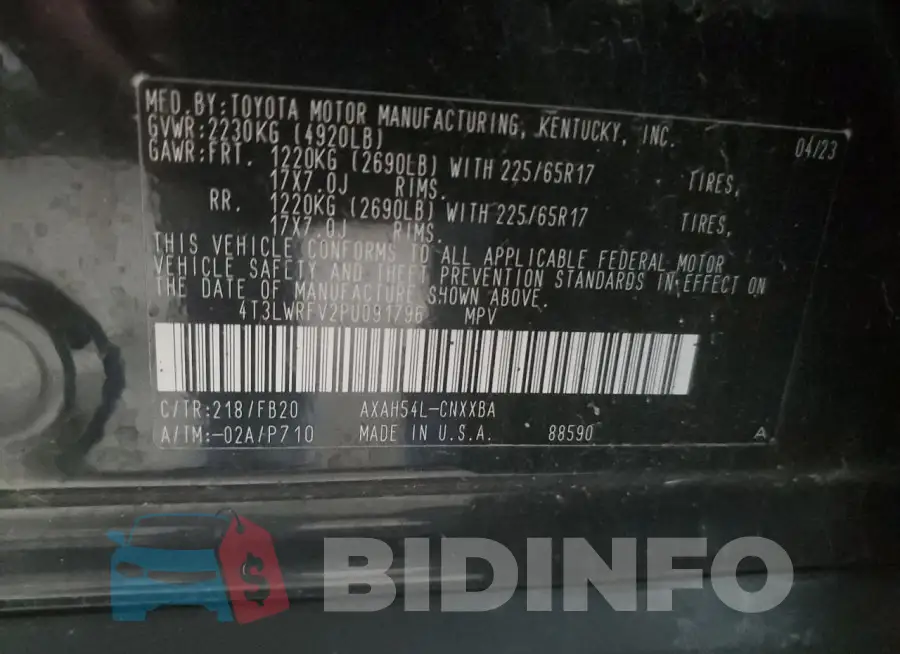 4T3LWRFV2PU091796 Photo# 13