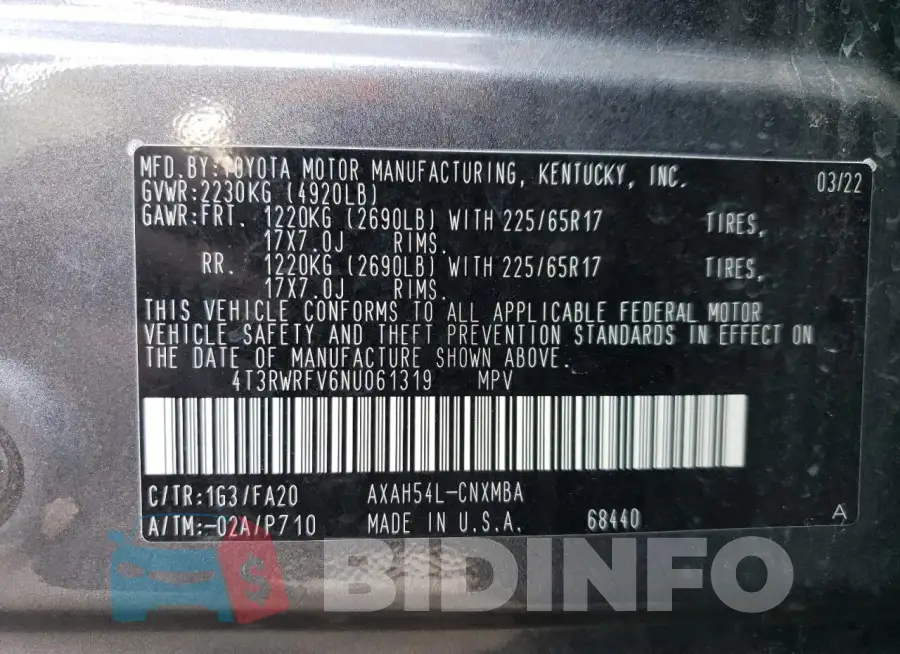 4T3RWRFV6NU061319 Photo# 13