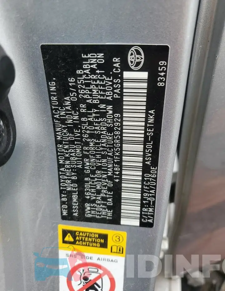 4T4BF1FK5GR582929 Photo# 12
