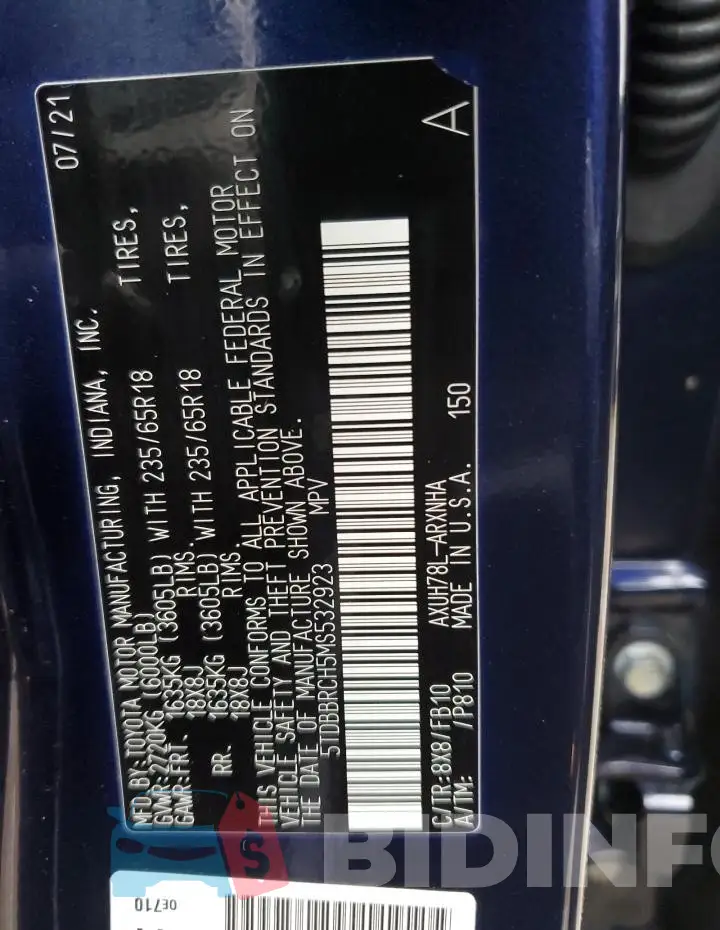 5TDBBRCH5MS532923 Photo# 13