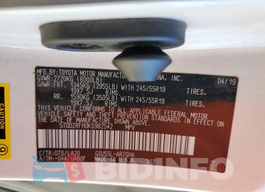 5TDDZRFH0KS982542 Photo# 13