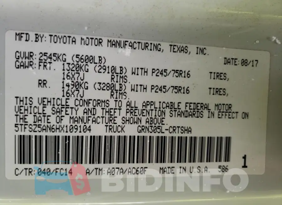 5TFSZ5AN6HX109104 Photo# 12