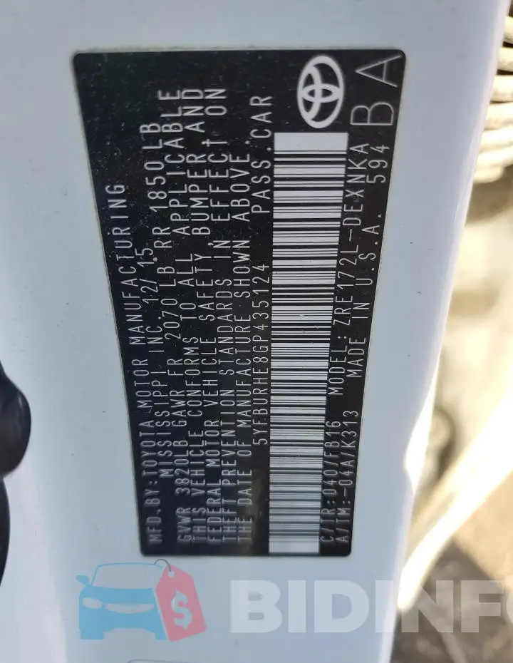 5YFBURHE8GP435124 Photo# 13