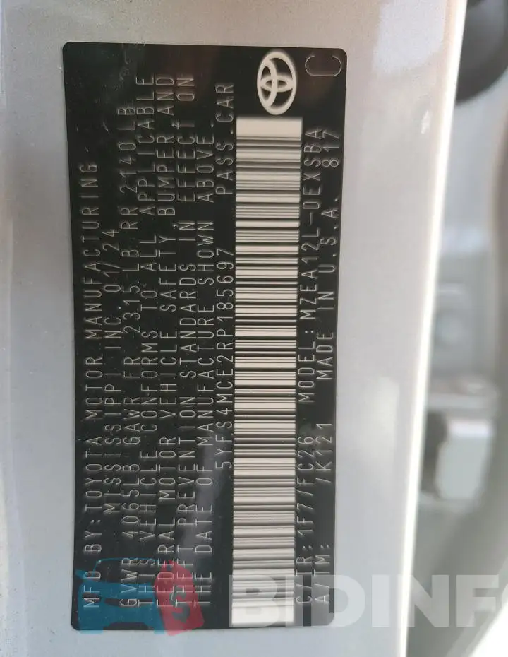 5YFS4MCE2RP185697 Photo# 12