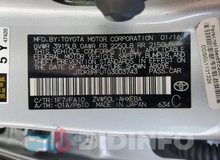 JTDKBRFU1G3003743 Photo# 12