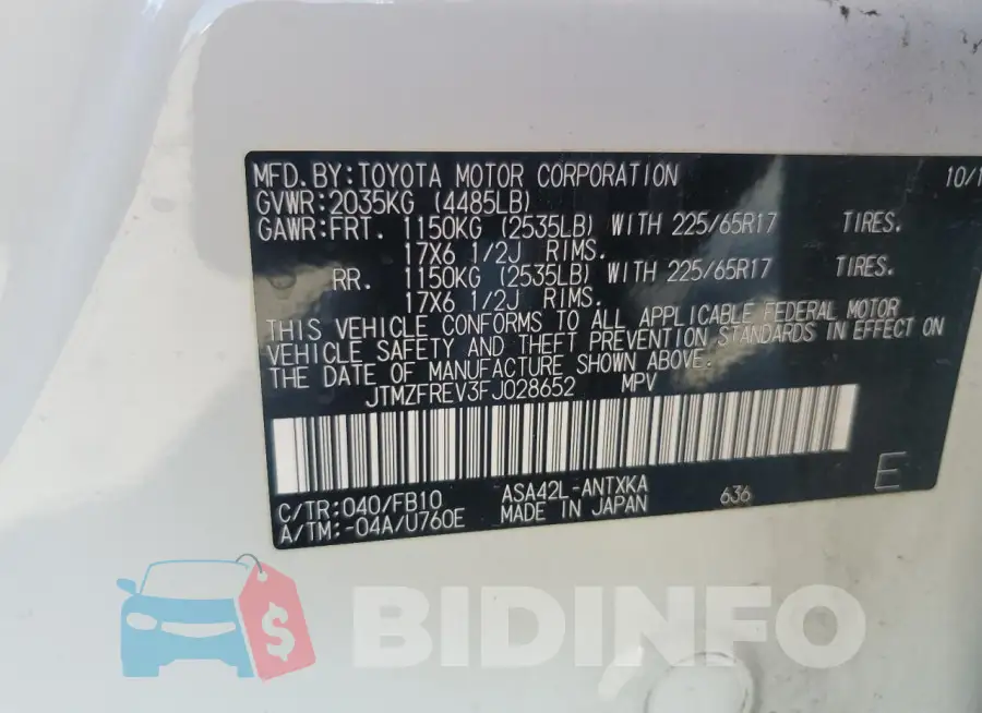 JTMZFREV3FJ028652 Photo# 14