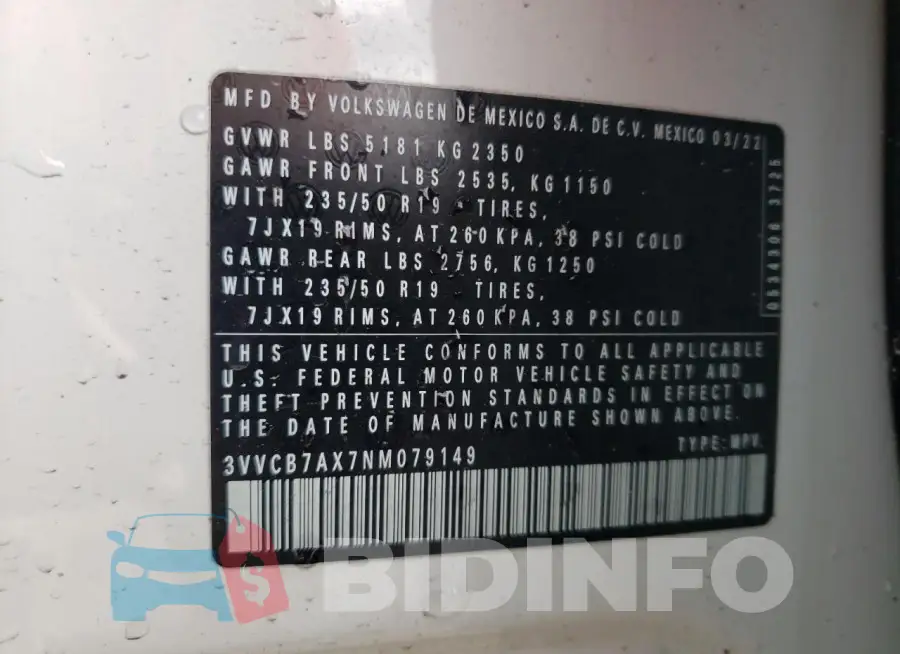 3VVCB7AX7NM079149 Photo# 14