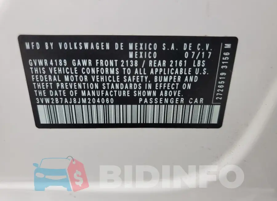 3VW2B7AJ8JM204060 Photo# 13