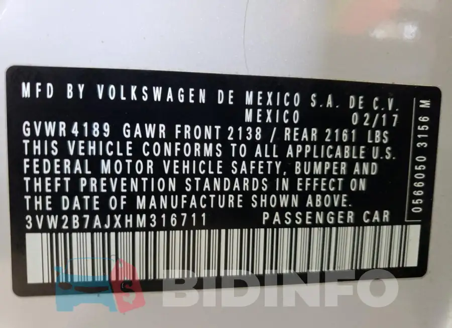 3VW2B7AJXHM316711 Photo# 12