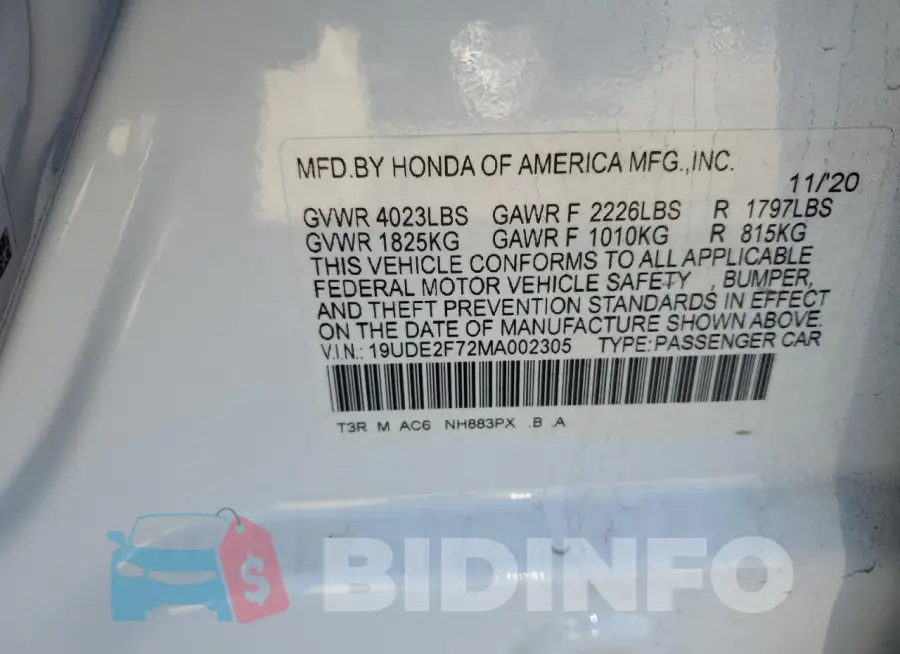 19UDE2F72MA002305 Photo# 12