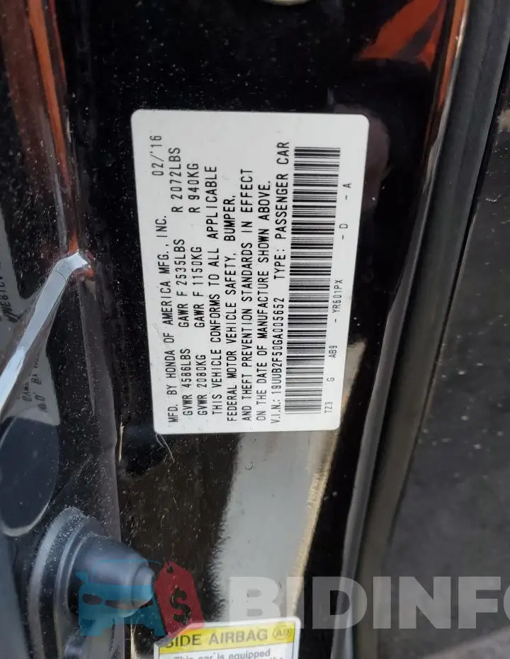 19UUB2F50GA005652 Photo# 12