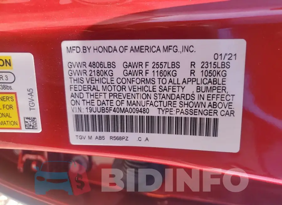 19UUB5F40MA009480 Photo# 12