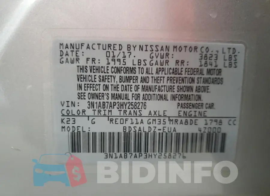 3N1AB7AP3HY258276 Photo# 12