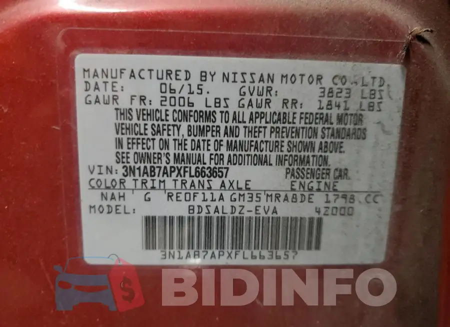 3N1AB7APXFL663657 Photo# 13