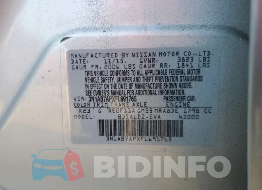 3N1AB7APXFL691765 Photo# 12
