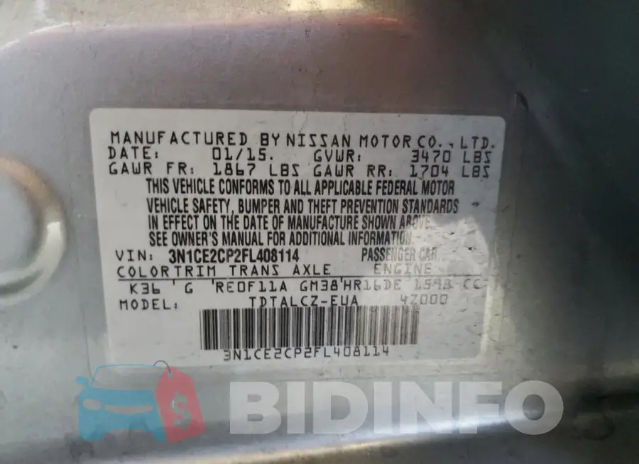 3N1CE2CP2FL408114 Photo# 12