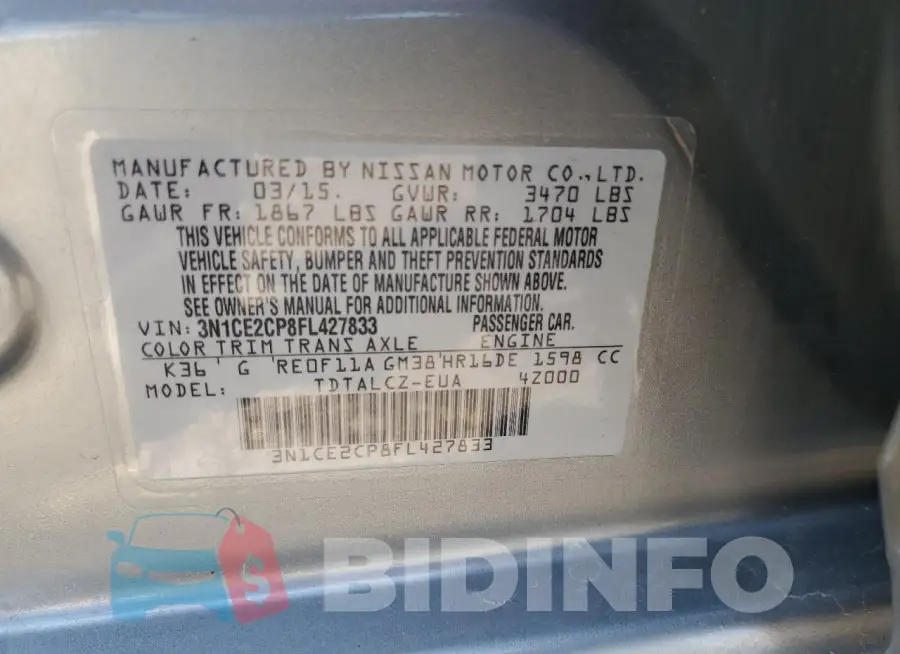 3N1CE2CP8FL427833 Photo# 12