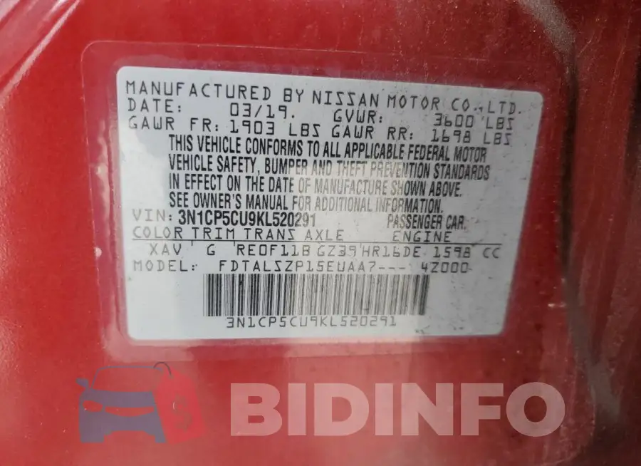 3N1CP5CU9KL520291 Photo# 13