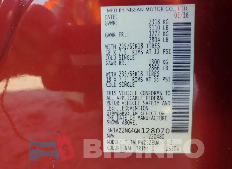 5N1AZ2MG4GN128070 Photo# 14
