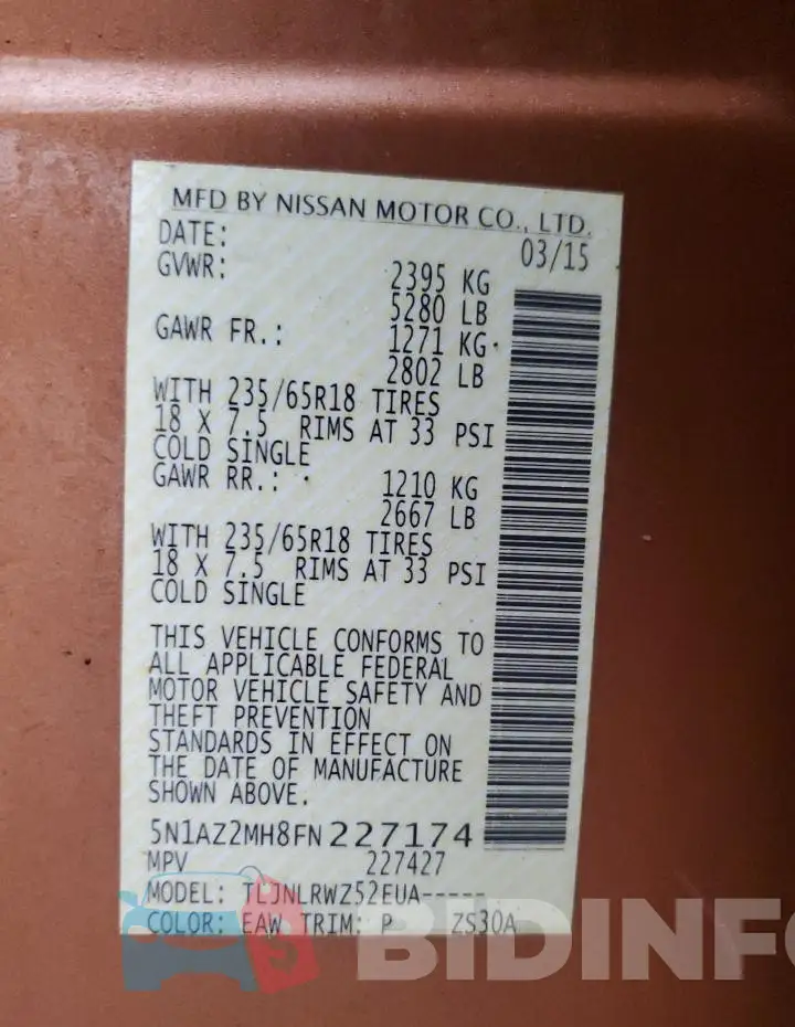 5N1AZ2MH8FN227174 Photo# 13