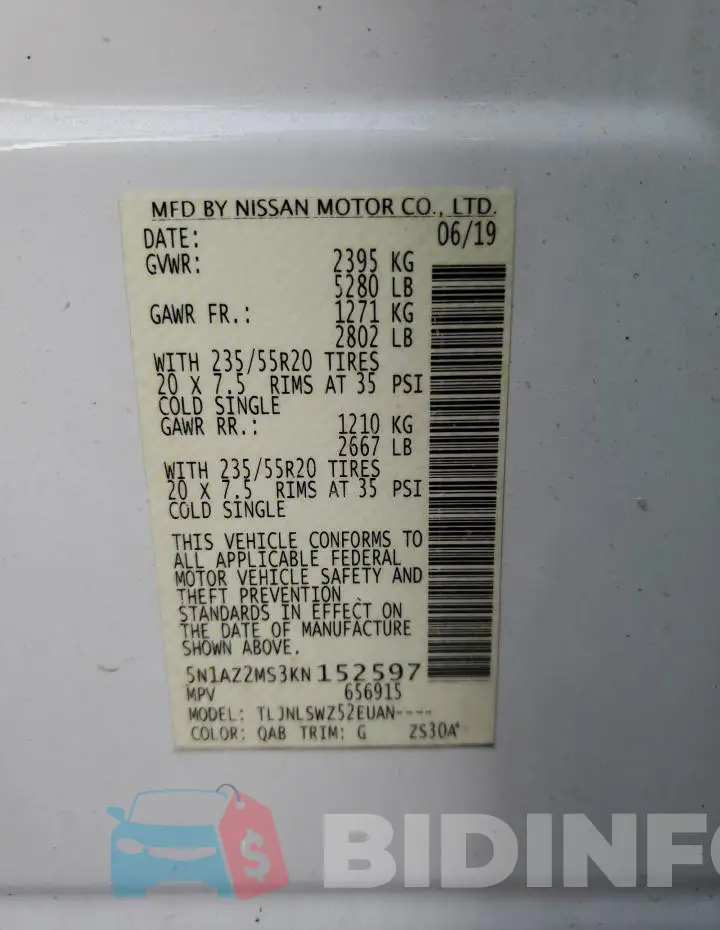 5N1AZ2MS3KN152597 Photo# 13