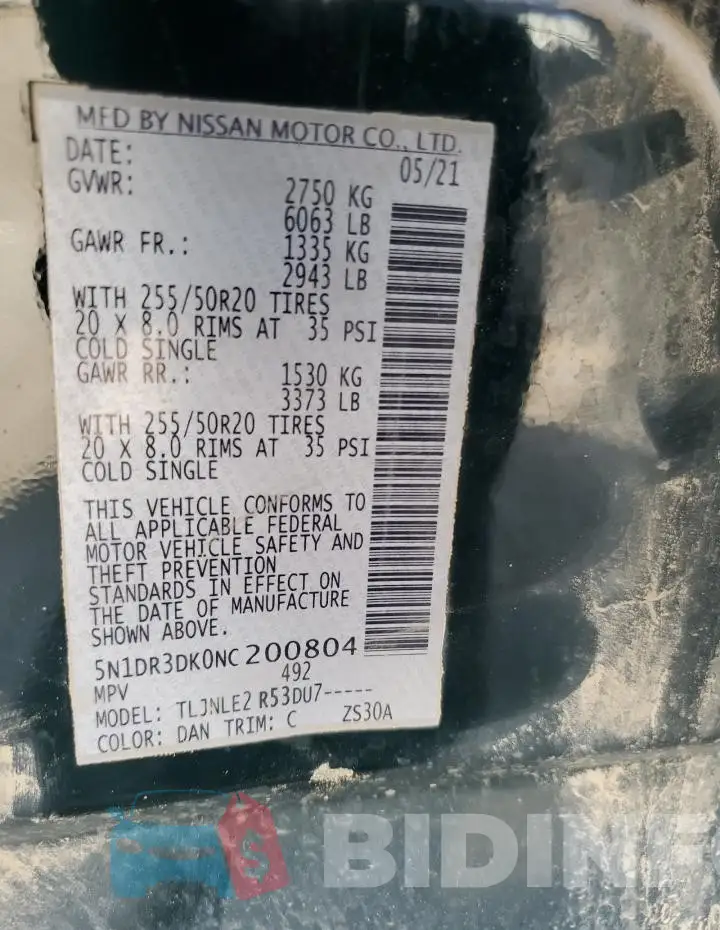 5N1DR3DK0NC200804 Photo# 13