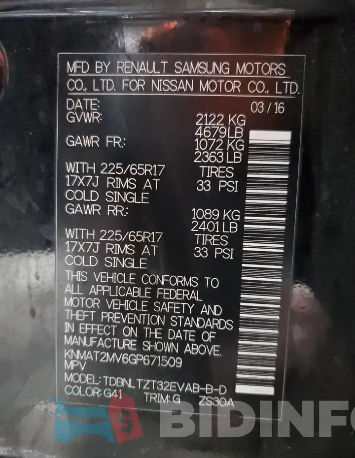KNMAT2MV6GP671509 Photo# 14
