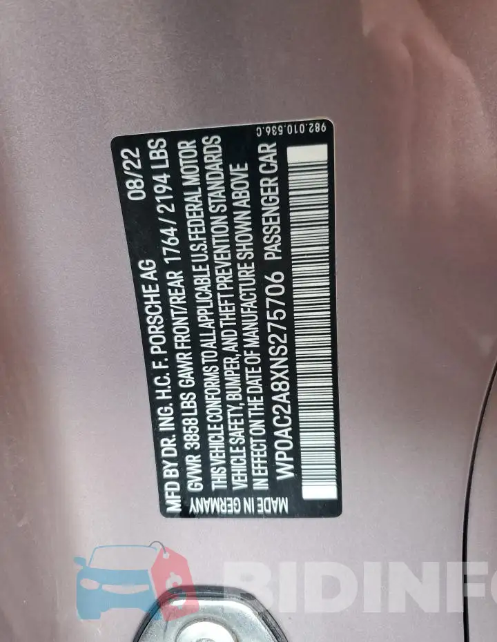 WP0AC2A8XNS275706 Photo# 12