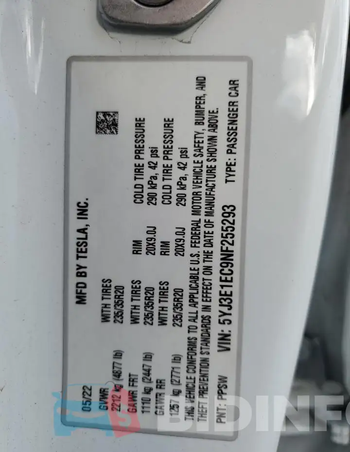 5YJ3E1EC9NF255293 Photo# 12