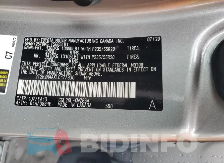 2T2HZMAAXLC177930 Photo# 12