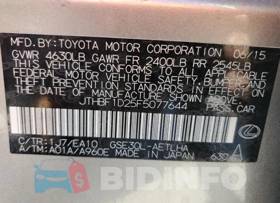 JTHBF1D25F5077644 Photo# 12