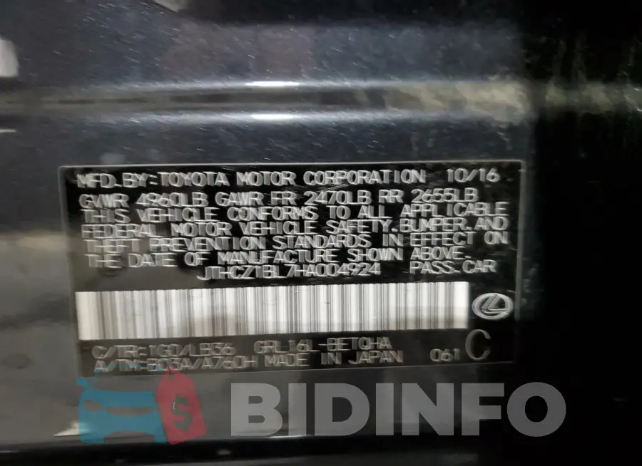 JTHCZ1BL7HA004924 Photo# 12