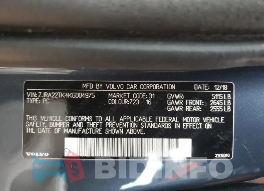 7JRA22TK4KG004975 Photo# 12