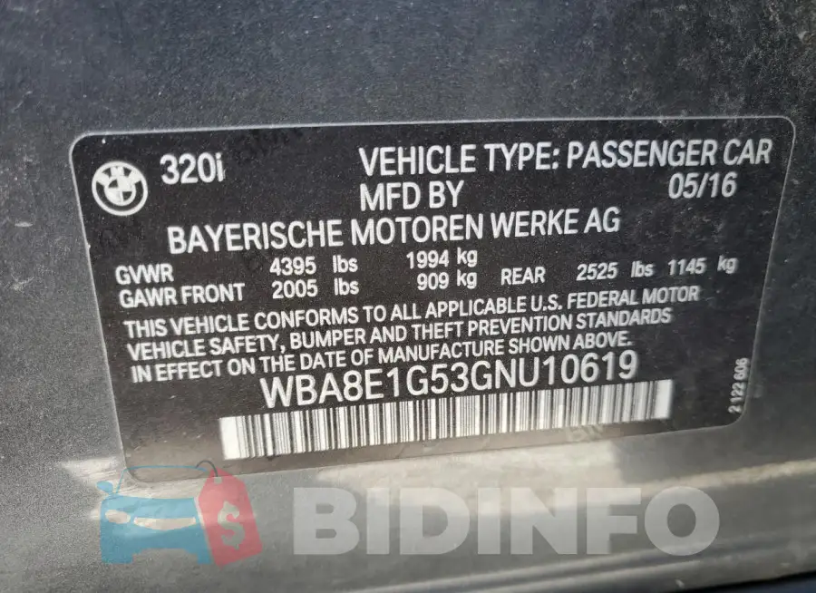 WBA8E1G53GNU10619 Photo# 12