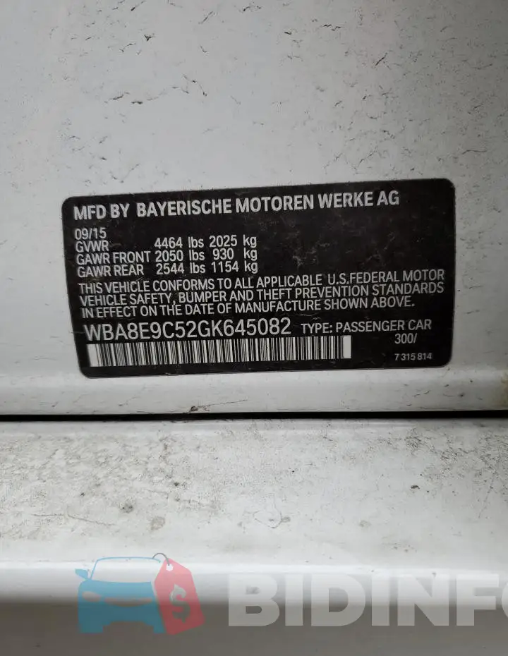 WBA8E9C52GK645082 Photo# 12
