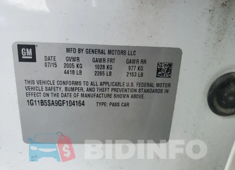 1G11B5SA9GF104164 Photo# 12
