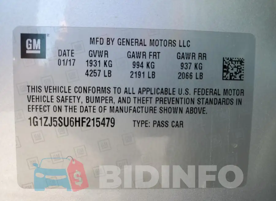 1G1ZJ5SU6HF215479 Photo# 12