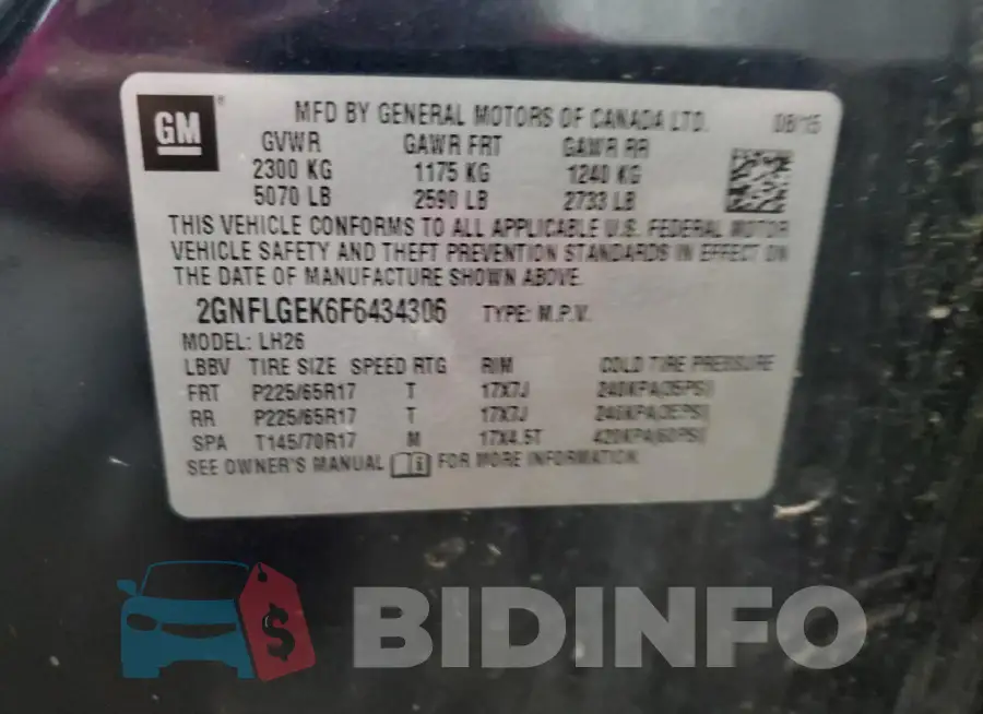 2GNFLGEK6F6434306 Photo# 13