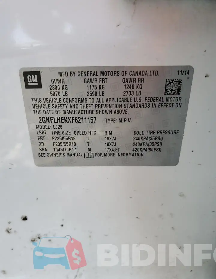 2GNFLHEKXF6211157 Photo# 12