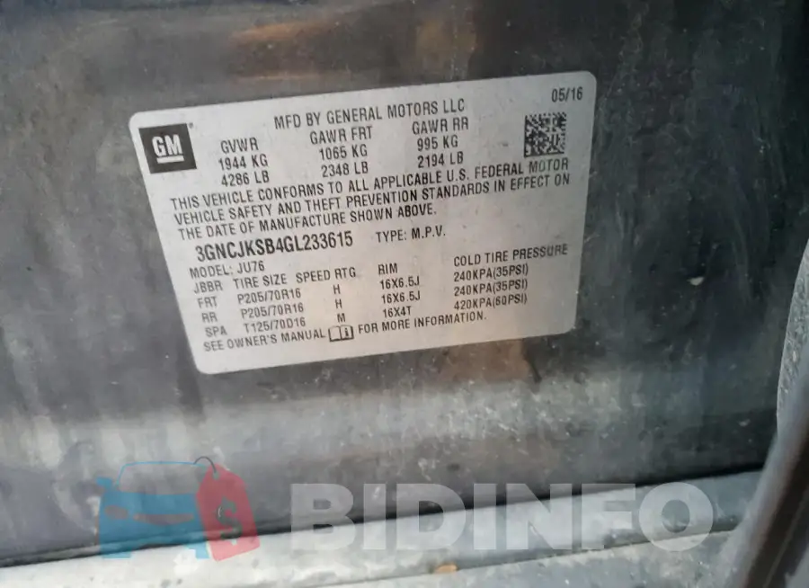 3GNCJKSB4GL233615 Photo# 13