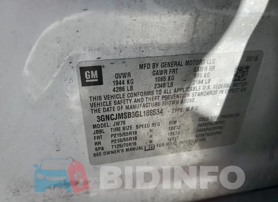 3GNCJMSB3GL188534 Photo# 13