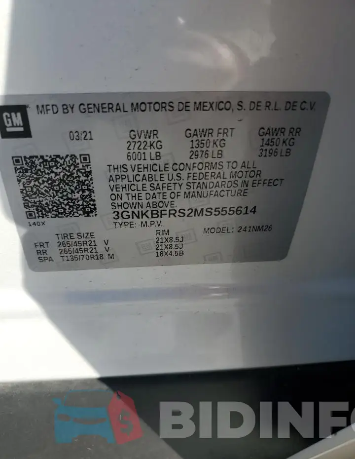 3GNKBFRS2MS555614 Photo# 13
