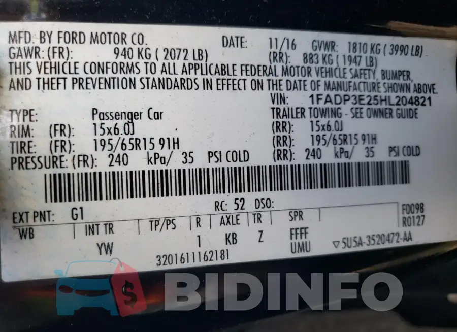 1FADP3E25HL204821 Photo# 12