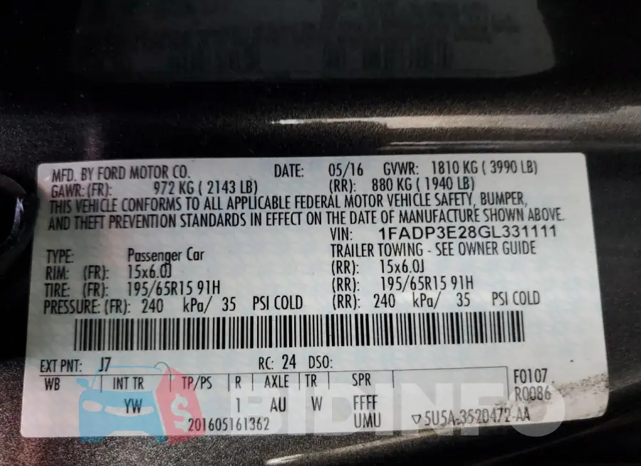 1FADP3E28GL331111 Photo# 12