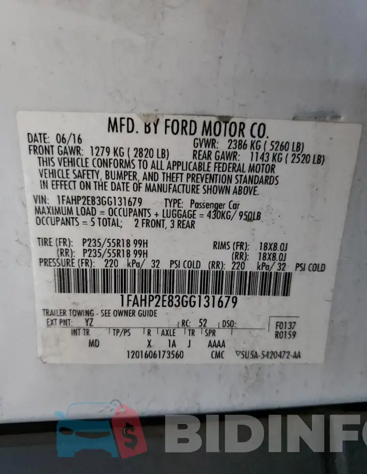 1FAHP2E83GG131679 Photo# 12