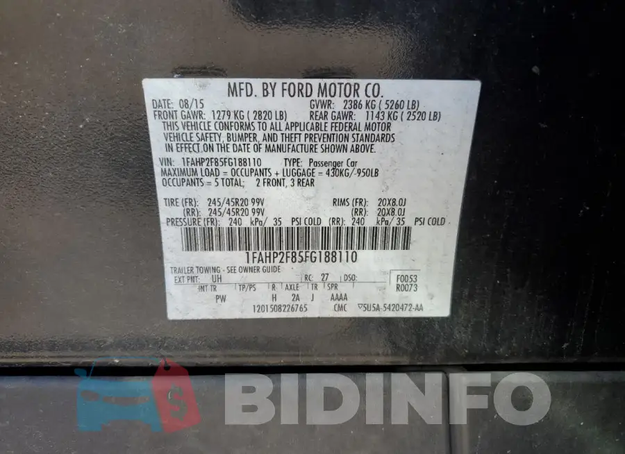 1FAHP2F85FG188110 Photo# 12