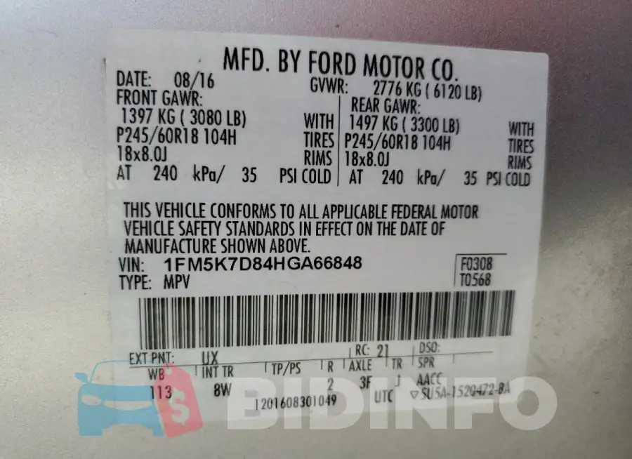 1FM5K7D84HGA66848 Photo# 13